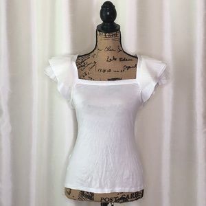 Fits like an XS BCBGMaxAriza White Ruffle Top